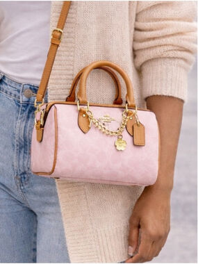NEW Coach Mini Rowan Crossbody in Pink Signature Canvas with Charm CEK79 NWT